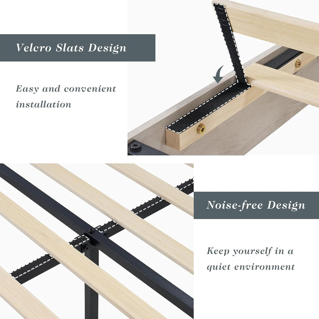 Albott Farmhouse Queen Size Bed Frame with 49' Slatted Headboard, Platform Bed with Wood Slat Support/No Box Spring Needed/Easy Assembly, Distressed White