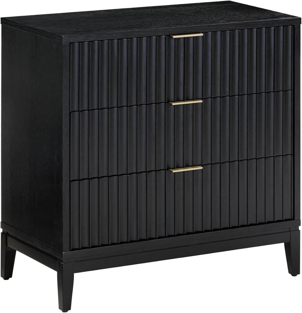 Nathan James Jasper 3 Drawer, Bohemian Fluted, Solid Wood for Nursery, Small Dresser for Bedroom, Black Oak