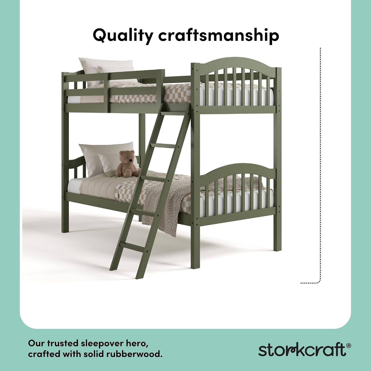 Storkcraft Long Horn Twin-Over-Twin Bunk Bed (Olive) - GREENGUARD Gold Certified, Converts to Two Twin Beds, Wood Bunk Bed for Kids Bedroom