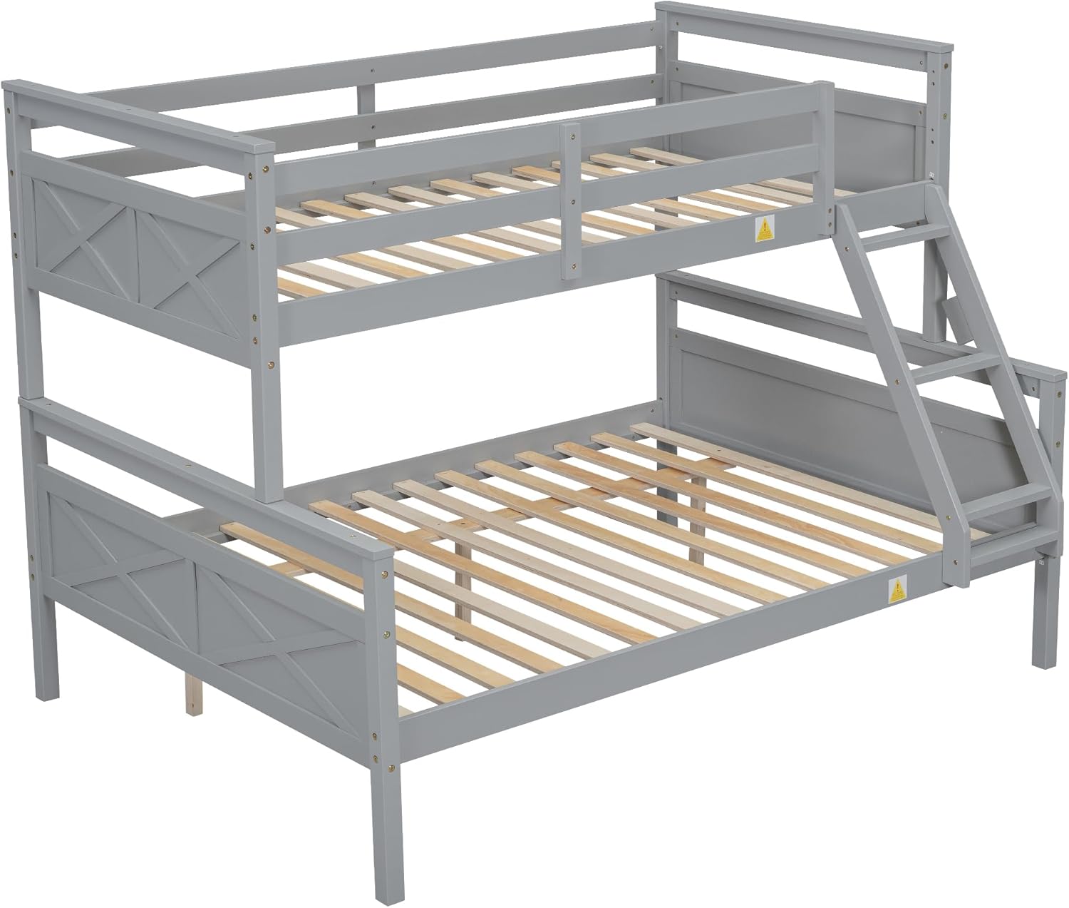 Merax Wood Bunk Bed,Twin Over Full Bunk Beds with Ladder,Safety Guardrail,Can be Separated into 2 Platform Beds,Perfect for Bedroom Kids Adults,Gray