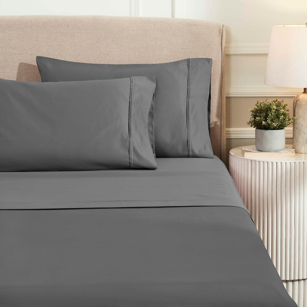 Superior 1200 Thread Count Egyptian Cotton Sheet Set, Bedroom Sheets, Modern Home Essentials, Luxury Bedding, 1 Elastic Deep Pocket Fitted Bed Sheet, 1 Flat Sheet, 2 Pillowcases, Full, Charcoal