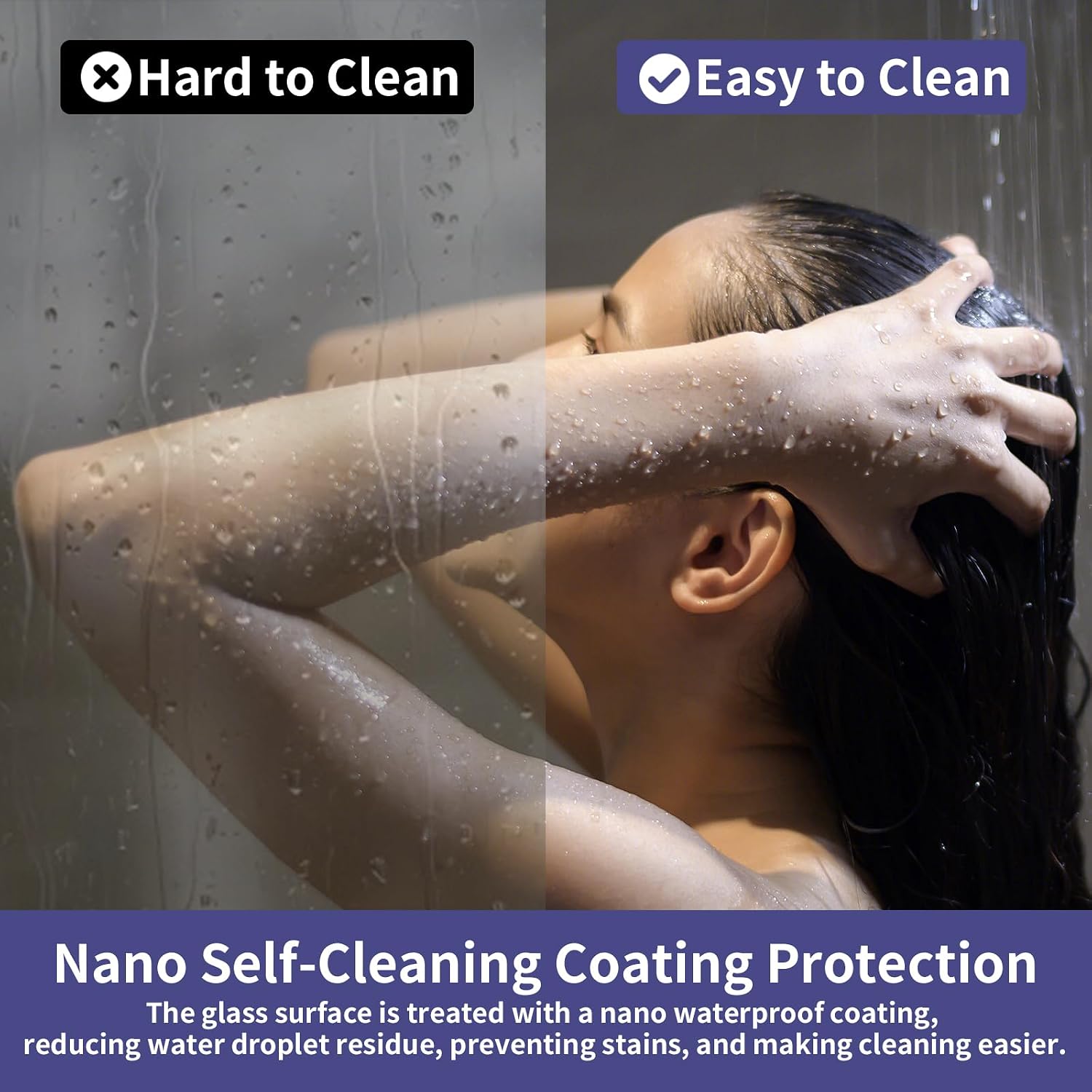 Dimaris Frameless Shower Door, 30W x 55H inches, 5/16 inch Clear Tempered Glass Panel, Matte Black, Shower Screen,Walk in Shower, Nano Coating