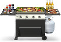 4 Burner Propane Grill with Rainproof Cover 32inch Outdoor Flat Top Griddle Foldable Side Table for Backyards Barbecue