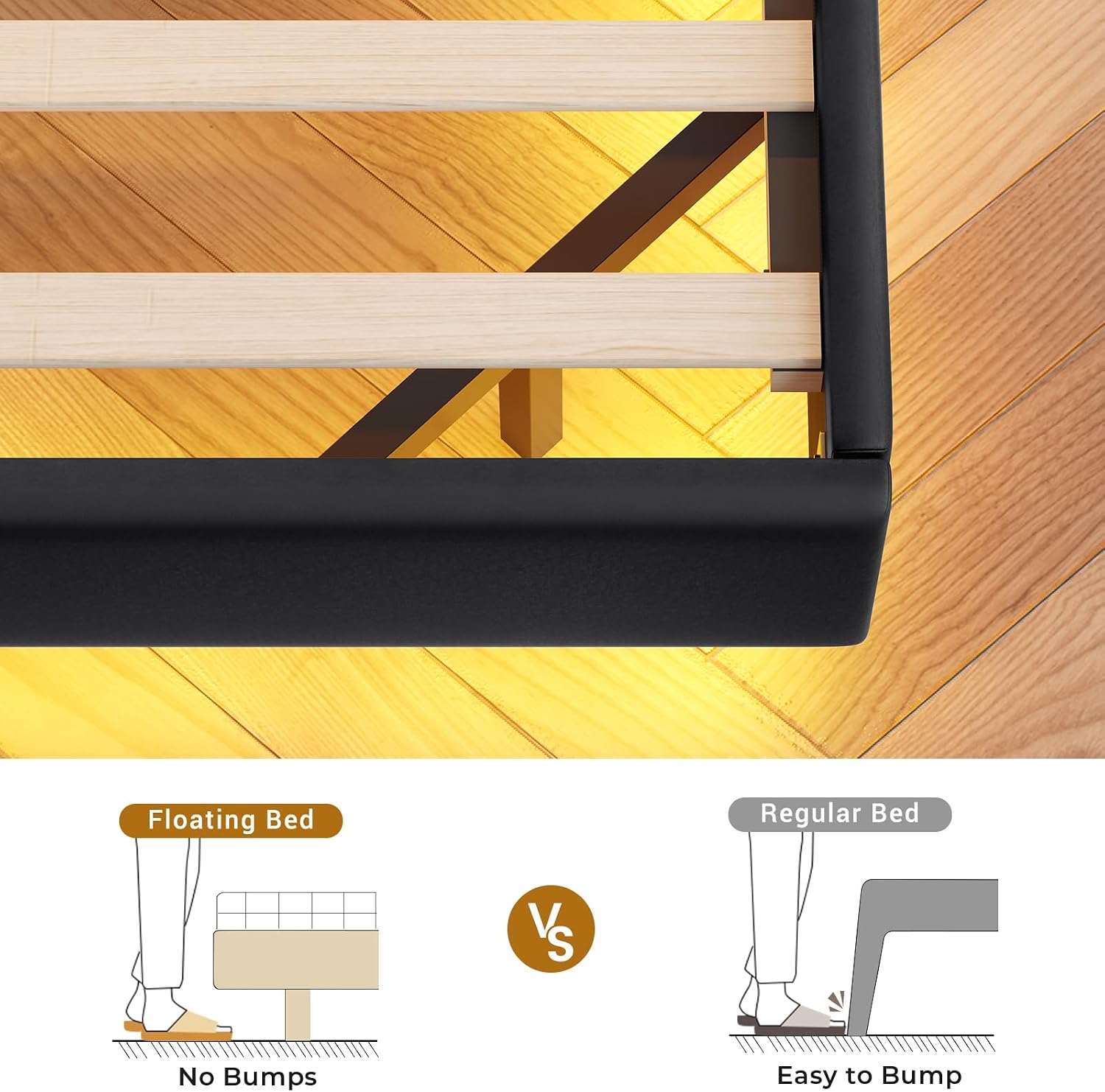 BTHFST Floating Bed Frame Full Size with Type-C Charging Station & Storage Headboard, RGB Floating Platform Bed, No Box Spring Needed, Wooden Slats Support, PU Black