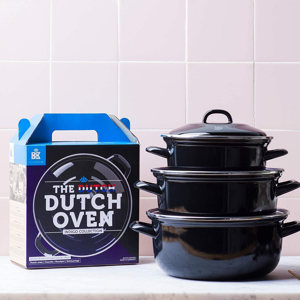 BK Indigo Dutch Heritage Round German Enamelled Casserole with Lid with PFAS-Free Ceramic Non-Stick Coating, 22 cm/3.3 Litre, Induction, Dishwasher Safe, Oven Safe, Black