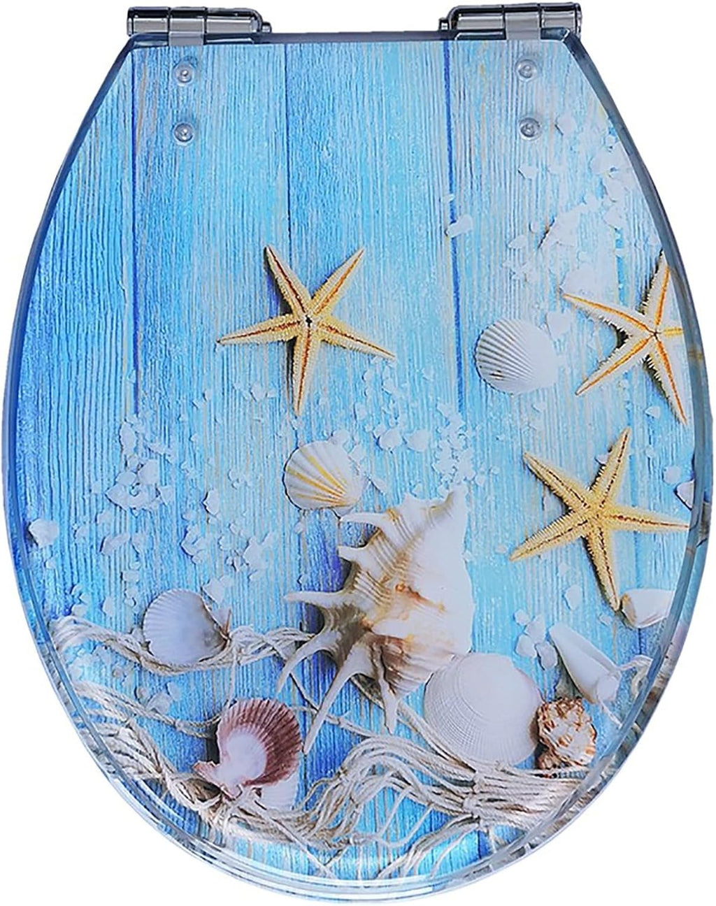 Resin Toilet Seat, Round Seats with Ocean Design, Soft Close and Quick Release Hinges, for Bathroom, Home, and Guest Restroom(Blue7)