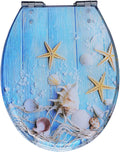 Resin Toilet Seat, Round Seats with Ocean Design, Soft Close and Quick Release Hinges, for Bathroom, Home, and Guest Restroom(Blue7)