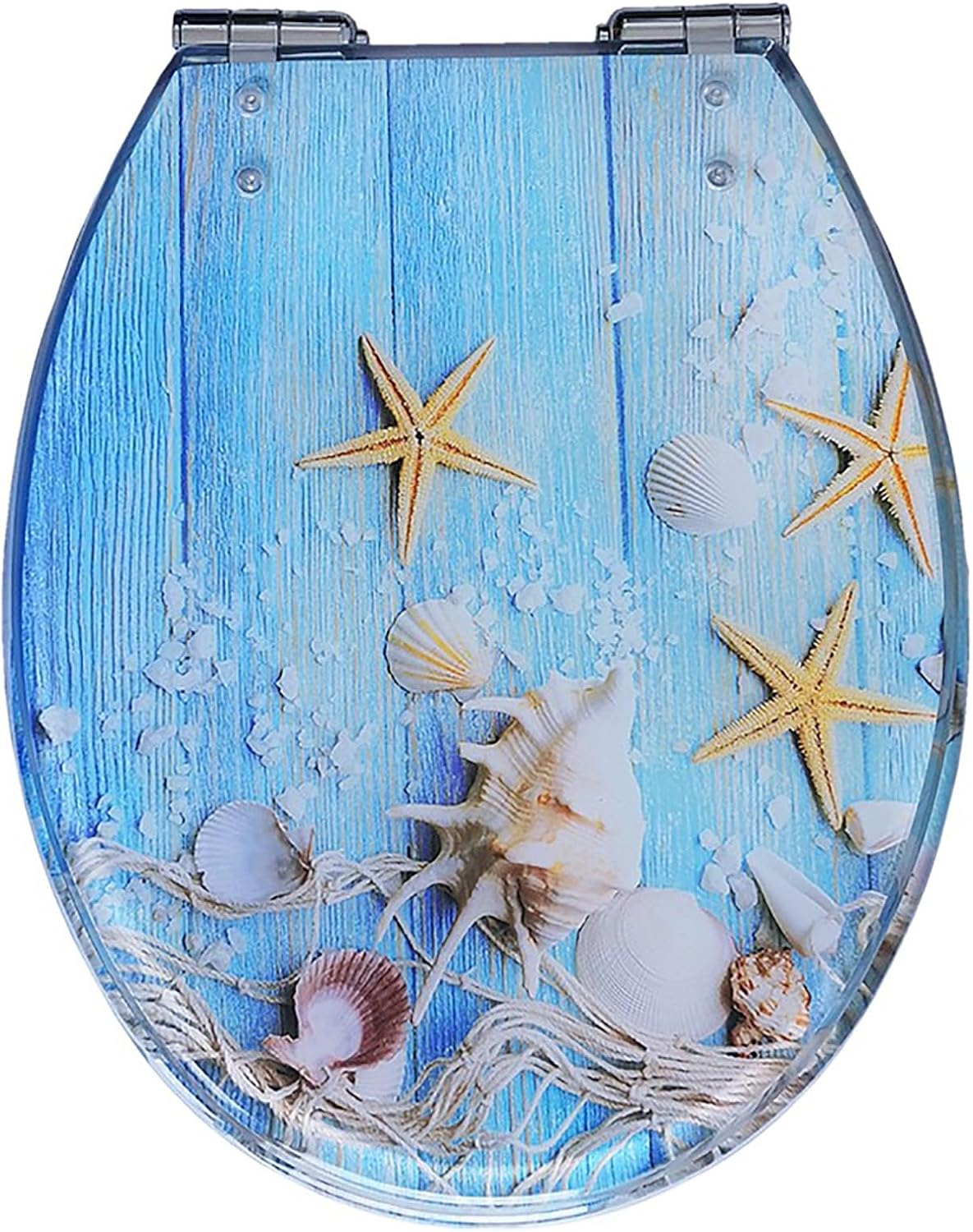Resin Toilet Seat, Round Seats with Ocean Design, Soft Close and Quick Release Hinges, for Bathroom, Home, and Guest Restroom(Blue7)
