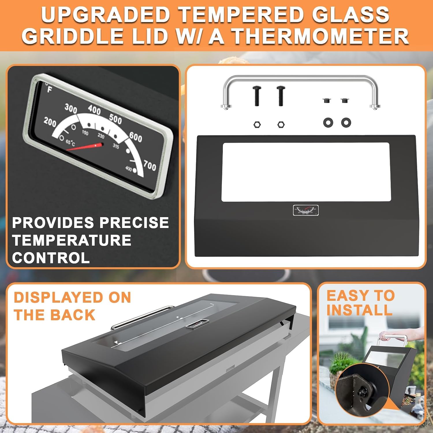 Upgrade Hinged Lid for Blackstone 36' Omnivore Griddle Hood,5856 Visualized Tempered Glass Hard Cover for Blackstone Lid 1554 2210 2177 1984 etc. 36 Omnivore Flat Top Griddle Accessories w/Thermometer