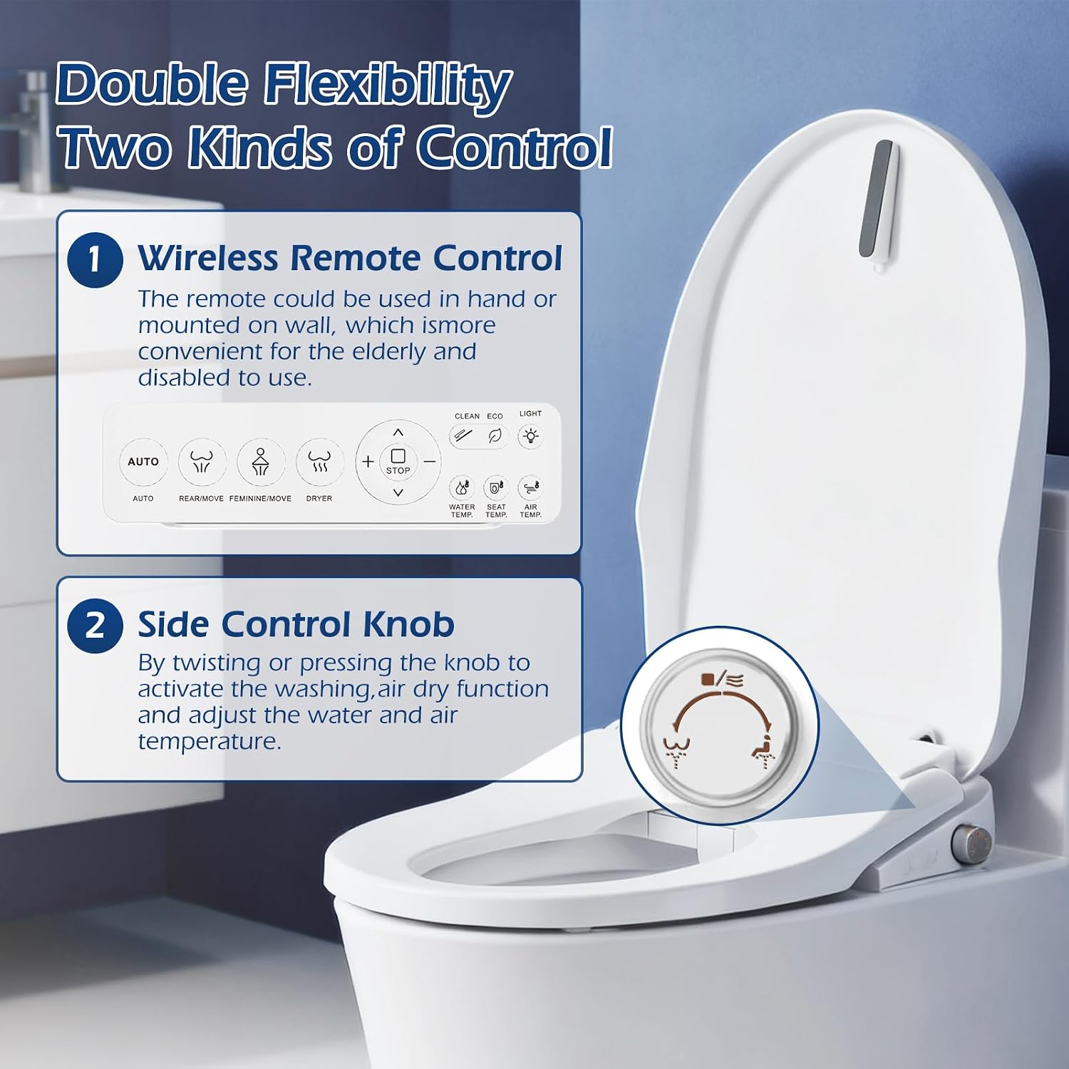 Bidet Toilet Seat, Electric Smart Heated Toilet Seat with Instant Warm Water & Dryer, Feminine & Front Rear Wash, Self-Clean Nozzle, Night Light, Wireless Remote, Soft Closed Toilet Lid, Elongated