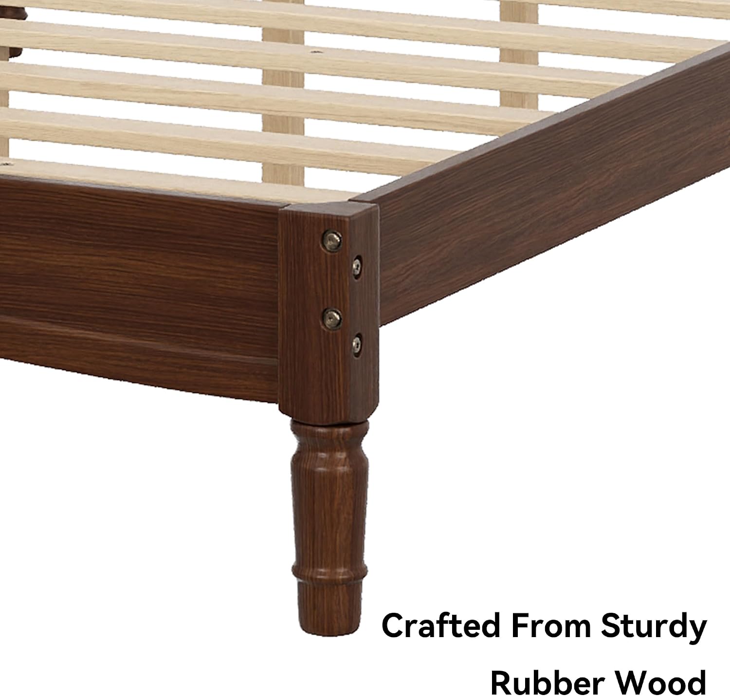 Walnut Wood Bed Frame Full Size with Spindle Headboard, Full Platform Bed with Wooden Slat Support, Retro Style Spindle Beds for Boys Girls Kids Adults Toddler, Easy Assembly