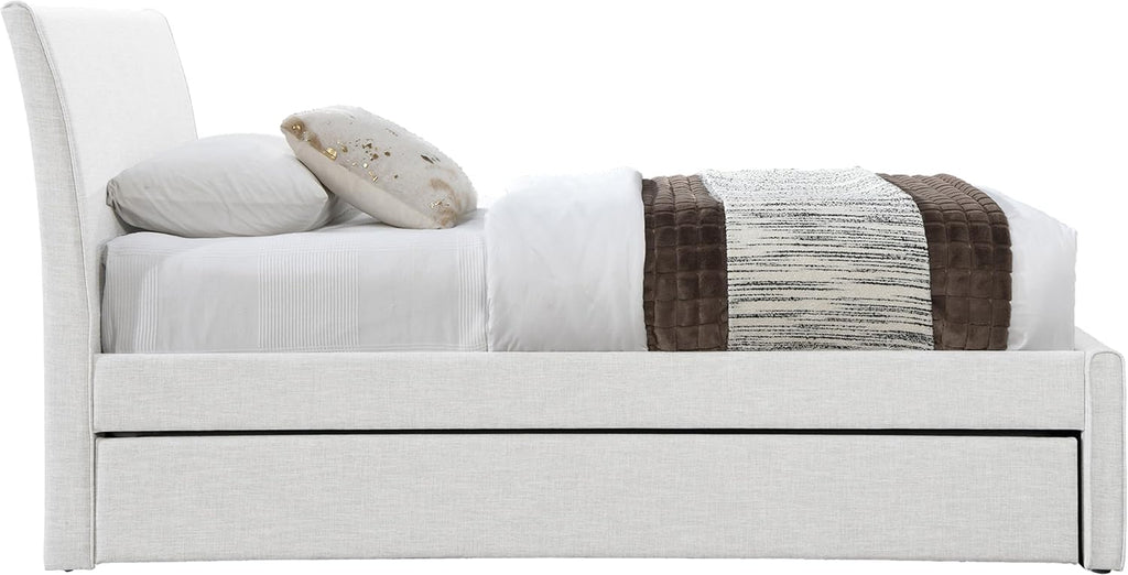 Meridian Furniture B1261Cream-T Myles Collection Modern | Contemporary Twin Trundle Bed with Soft Cream Durable Linen Textured Fabric, 41.5' W x 85' D x 44.5' H, Cream, Twin