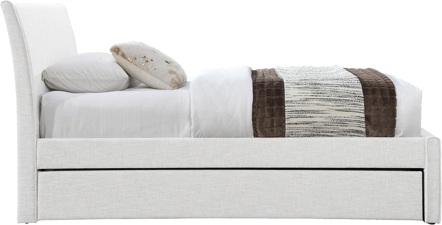 Meridian Furniture B1261Cream-T Myles Collection Modern | Contemporary Twin Trundle Bed with Soft Cream Durable Linen Textured Fabric, 41.5' W x 85' D x 44.5' H, Cream, Twin