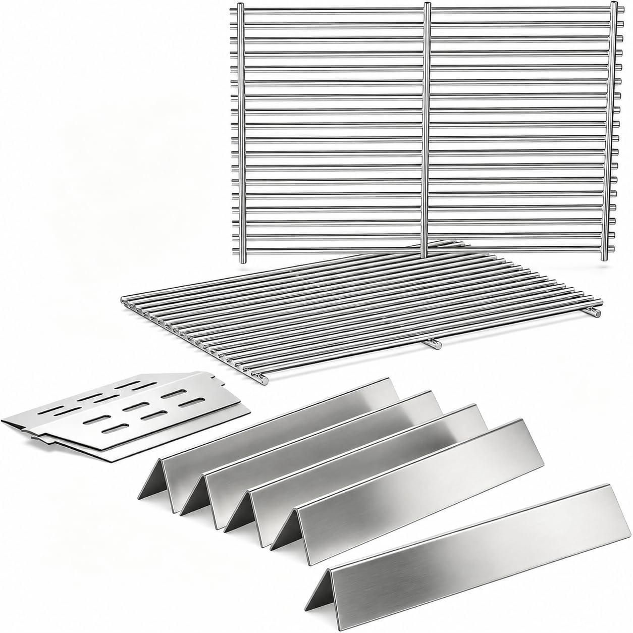 QuliMetal 304 Stainless Steel 7524 Grill Grates & 7621 Flavorizer Bars, 65505 Heat Deflectors for Weber Genesis 300 Series with Front Control Knob, Replacement for Genesis E310 S310 E/S320 E/S330