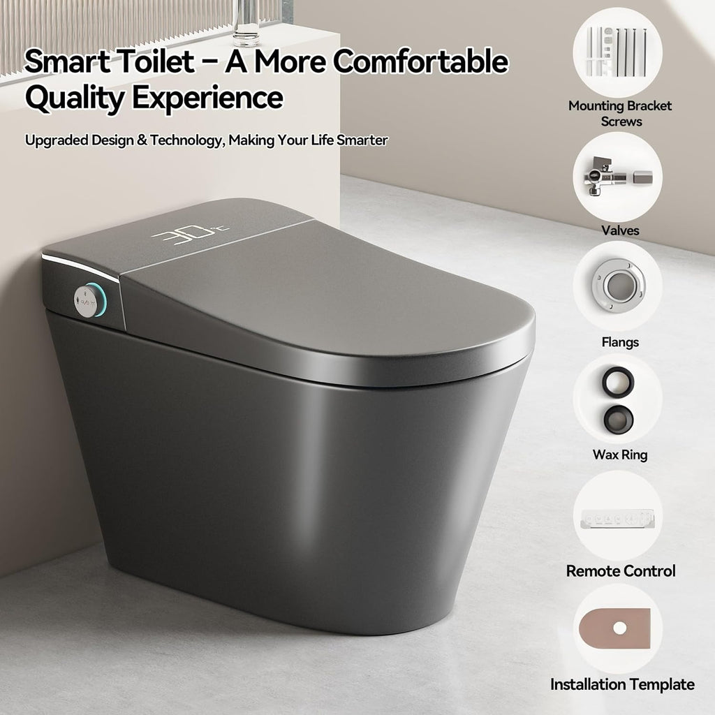 Smart Toilet,One Piece Toilet with Bidet Built In,Dryer & Warm Water - Ceramic Toilet with Sensing Distance, Auto Open/Close Seat,Grey
