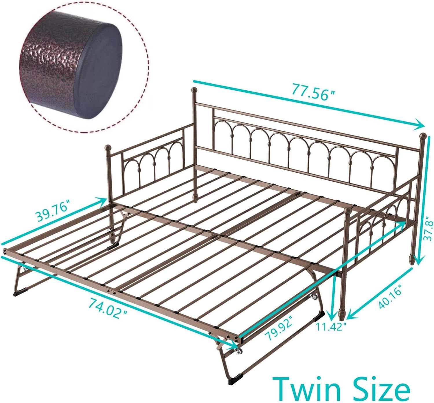 Metal Twin Daybed with Trundle, Stylish Day Bed with Trundle Bed Twin, Versatile Daybeds and Fold-Up Trundle Set for Guest Room, Home Office Twin Trundle Bed Frame,Bronze