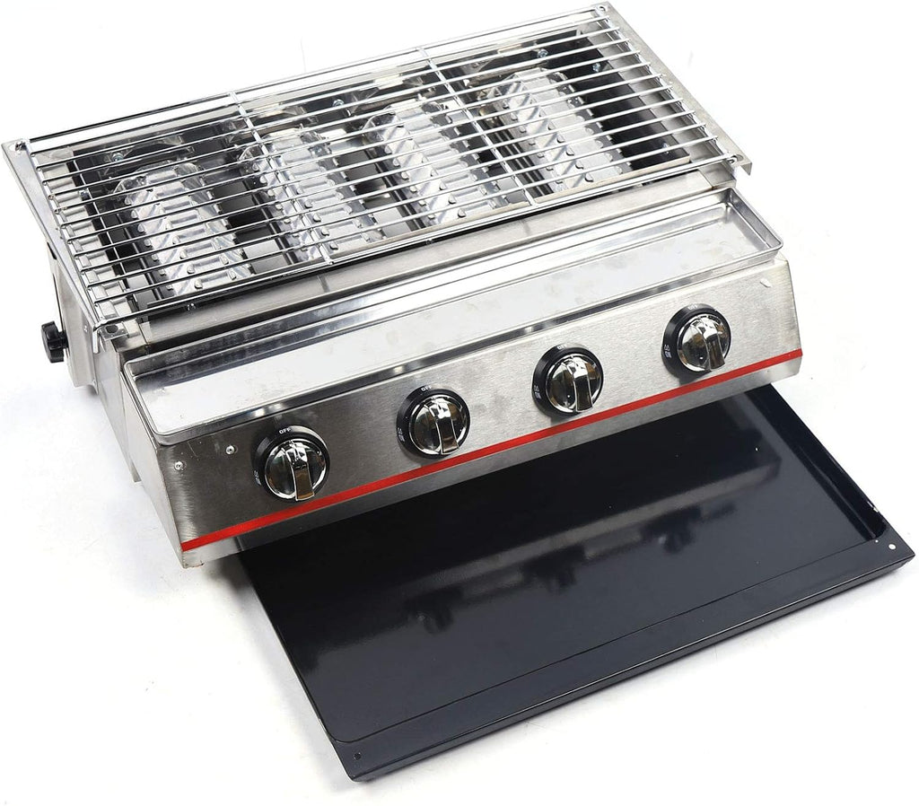 LOYALHEARTDY Propane Griddle, Portable Barbecue Cooker with 4 Grill Burners, Stainless Steel Polished Flat Top Grill for Camping Picnics Outdoor Use Patio Garden, 22.8(L) X 16.5(W) X 7.7(H)