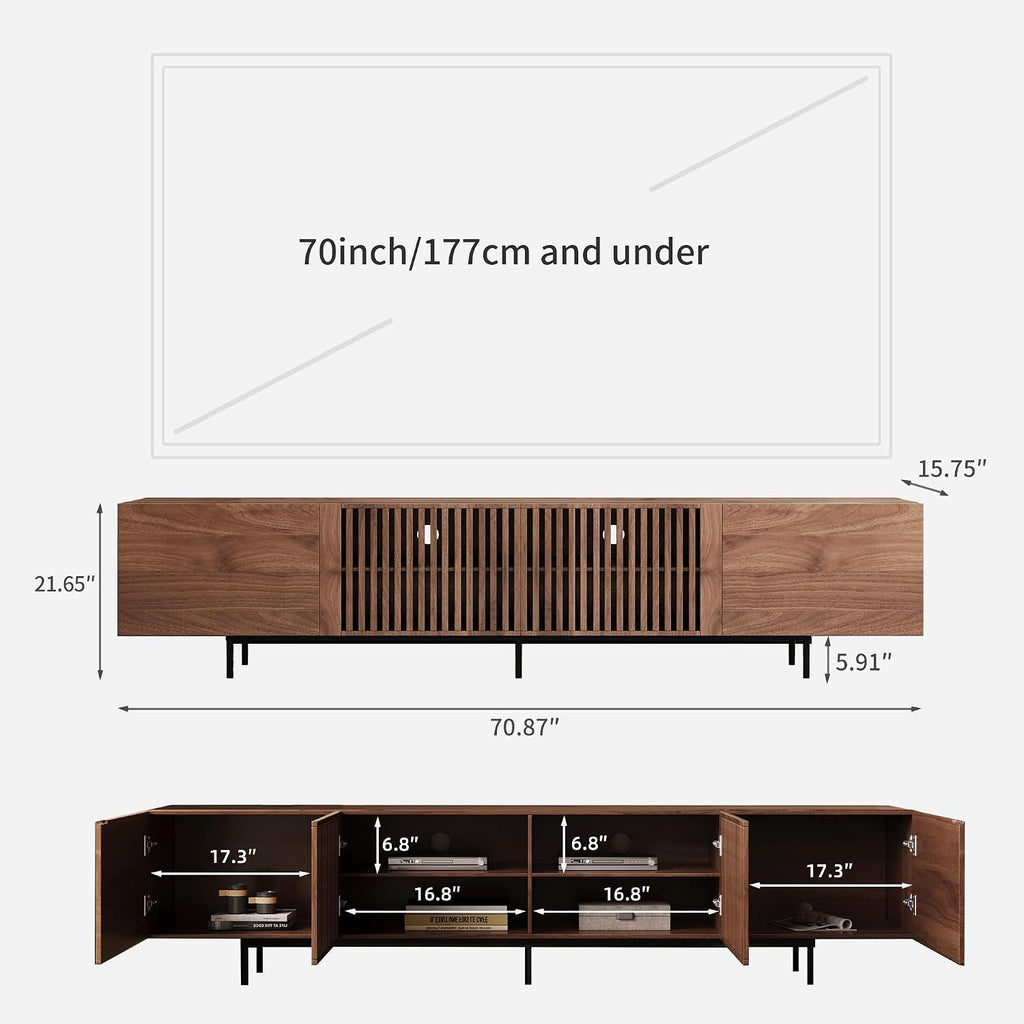 Mid-Century Modern TV Stand & Expandable Coffee Table Set, Walnut Finish, Stylish Storage Combo for Living Room or Bedroom (70.87' TV Stand+Coffee Table)