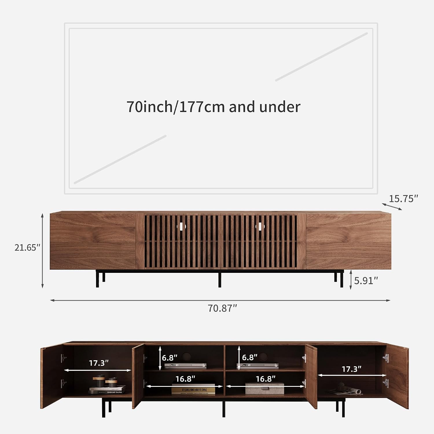 Mid-Century Modern TV Stand & Expandable Coffee Table Set, Walnut Finish, Stylish Storage Combo for Living Room or Bedroom (70.87' TV Stand+Coffee Table)