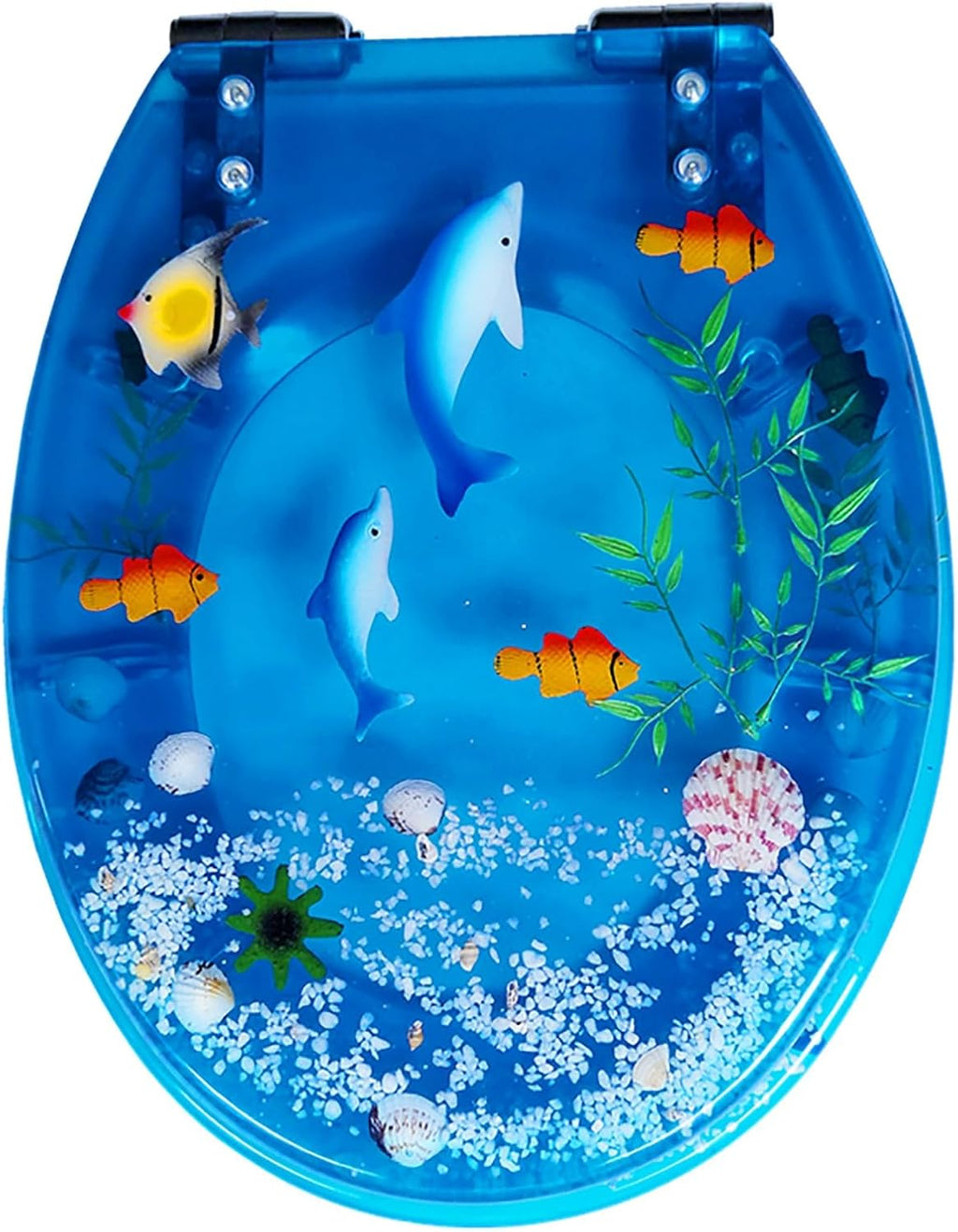 Resin Toilet Seat, Round Seats with Ocean Design, Soft Close and Quick Release Hinges, for Bathroom, Home, and Guest Restroom(Blue1)
