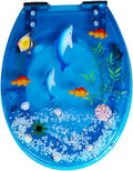 Resin Toilet Seat, Round Seats with Ocean Design, Soft Close and Quick Release Hinges, for Bathroom, Home, and Guest Restroom(Blue1)