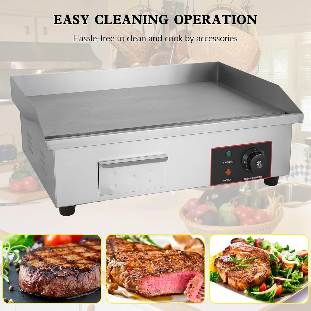 Topteng 22' Commercial Electric Griddle, Commercial Griddle Electric Flat Top Griddle Stainless Steel Countertop Griddle Grill 3000W with Drip Hole, 50-300℃ Griddle for Home Restaurants