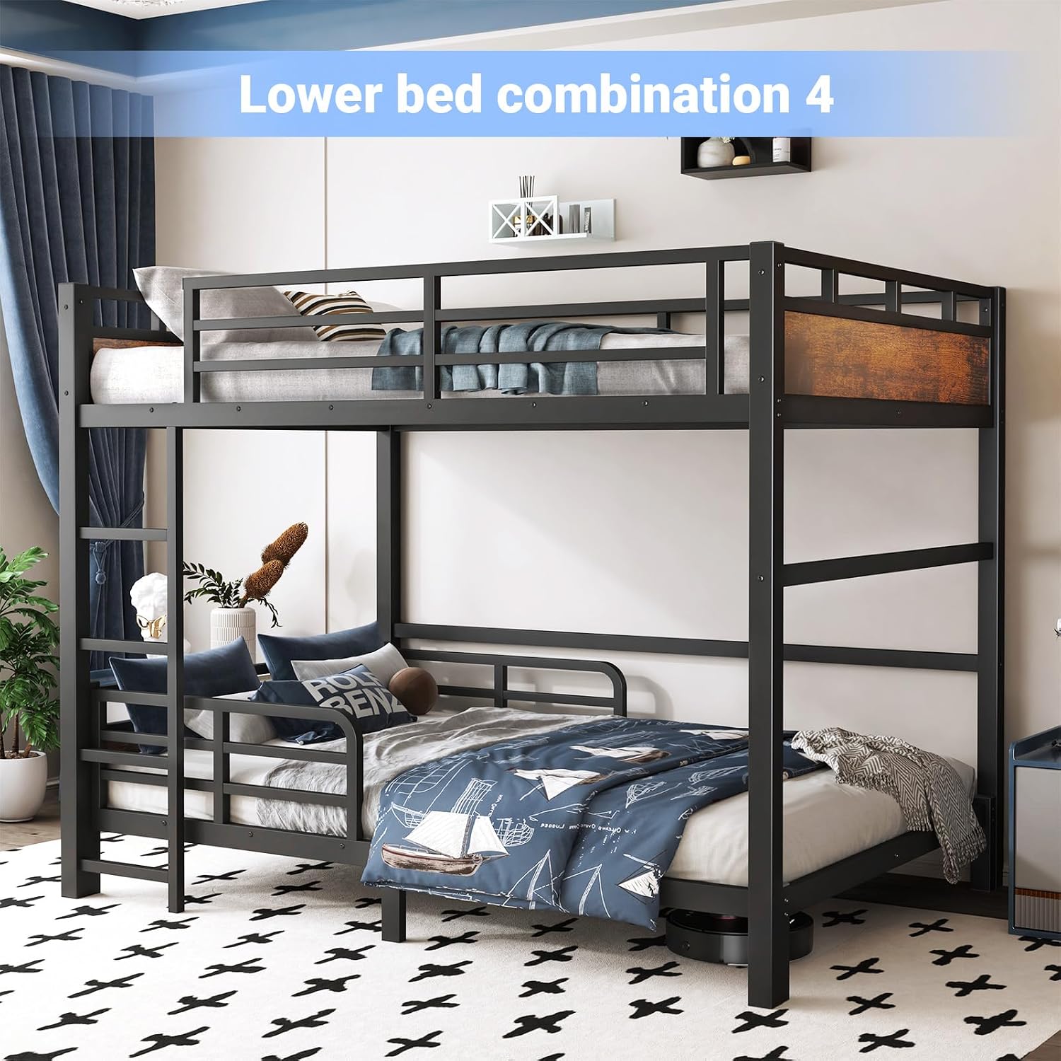 Full Over Full Bunk Bed, Convertible Metal Bunk Beds Can Separate into Loft Bed and Platform Bed, Heavy Duty Noise-Free Bed Frame with Safety Rails for Adults Teens Kids, Black