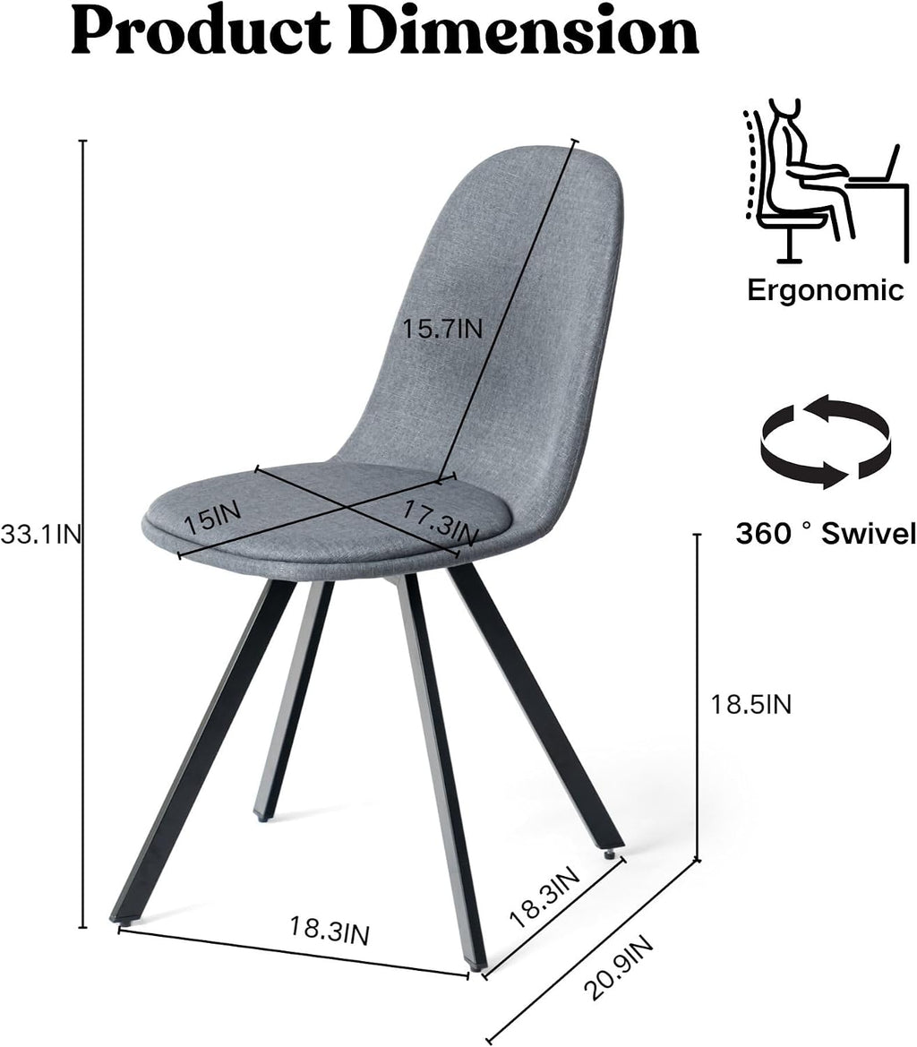 Homy Casa Swivel Dining Chairs Set of 4, 360° Rotating Side Chairs, Mid Century Modern Style Chairs Accent Chairs with Metal Frame for Kitchen, Dining Living Dressing Room, Bedroom, Grey