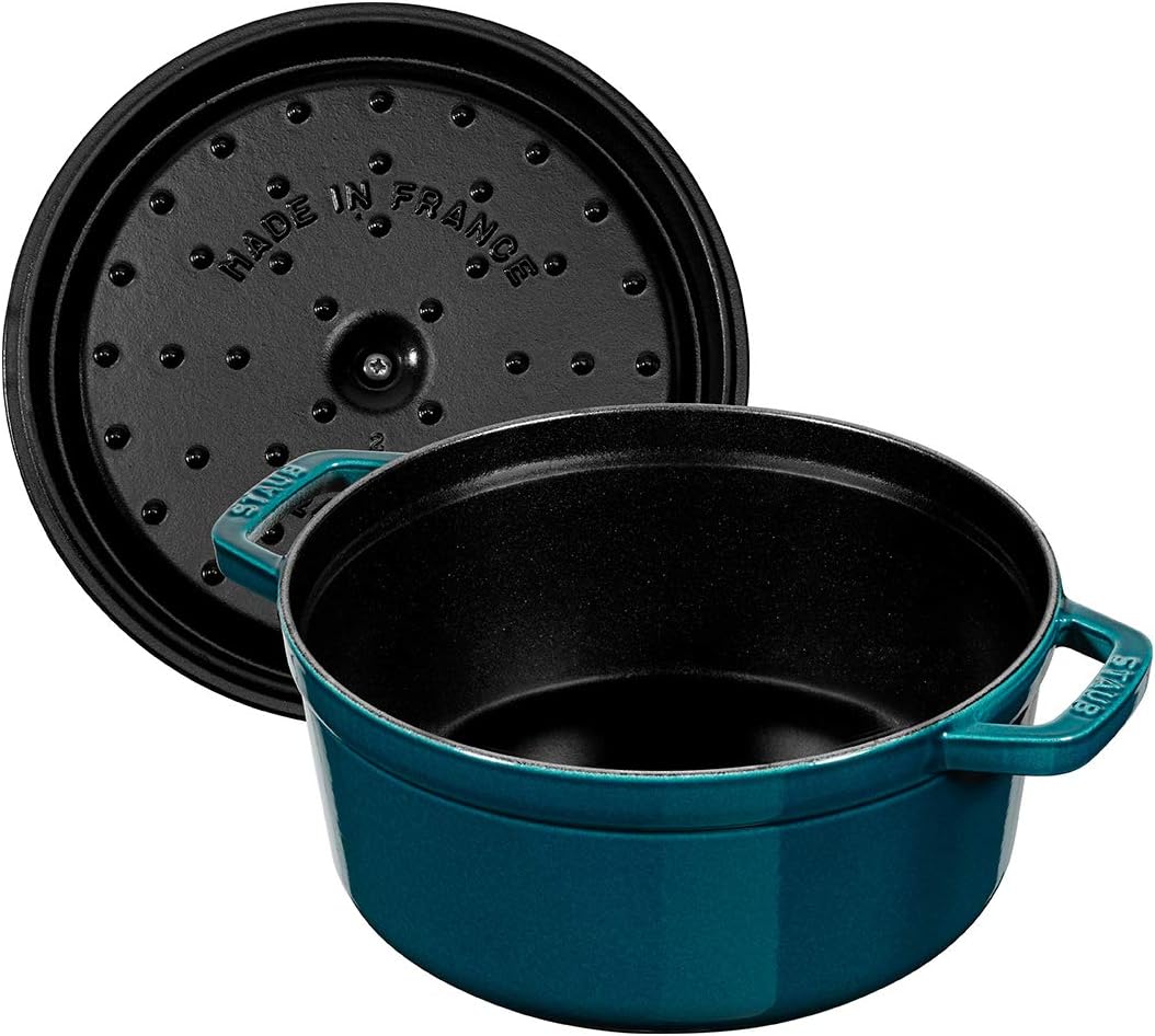 STAUB 1003317 Cast Iron Roaster/Cocotte, Round, 28 cm, 6.7 L, La Mer
