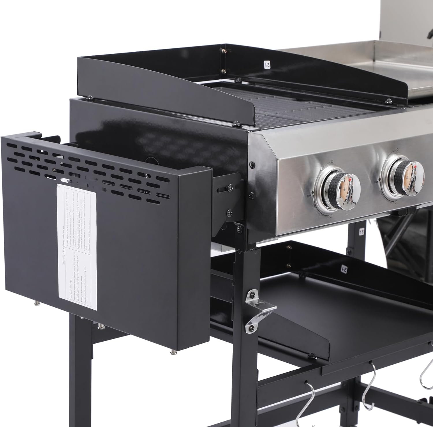 4 Burners Propane Gas Grill and Griddle Combo, 38,200 BTU, BBQ Grill with Plancha for Camping, 4 Wheels for Easy Moving, Fixed Shelf for Barbecue, Outdoor Patio Backyard Party, Stainless Steel Panel