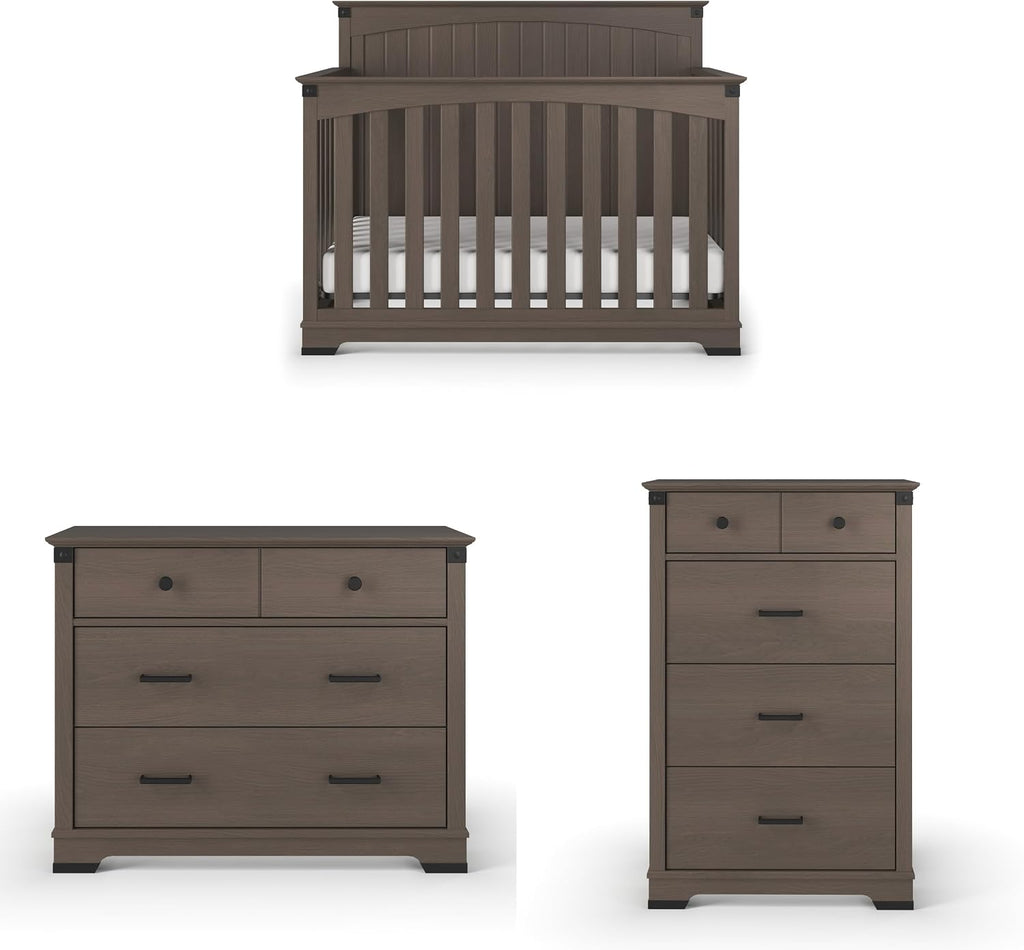 Child Craft Redmond Full Panel Crib, Dresser and Chest Nursery Set, 3-Piece, Includes 4-in-1 Convertible Crib, Dresser and Chest, Grows with Your Baby (Dapper Gray)