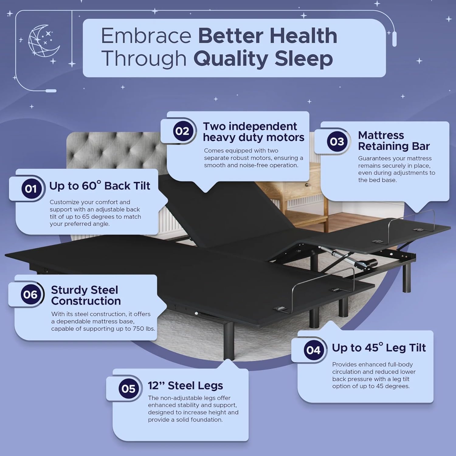 Celestial Aurora Adjustable Bed Base (Frame) + 10 inch Gel Memory Foam Mattress (Medium), Easy Assembly, Head and Foot Lift, Zero Gravity, Memory Positions, CertiPUR-US Bed - Split King