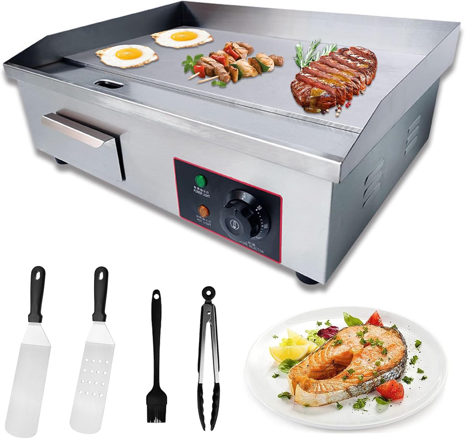 3000W Commercial Griddle, 22'X14' Electric Countertop Griddle Grill Flat Top Griddle Hot Plate Kitchen Stainless Steel Restaurant Grill with Griddle Accessories Temperature Control