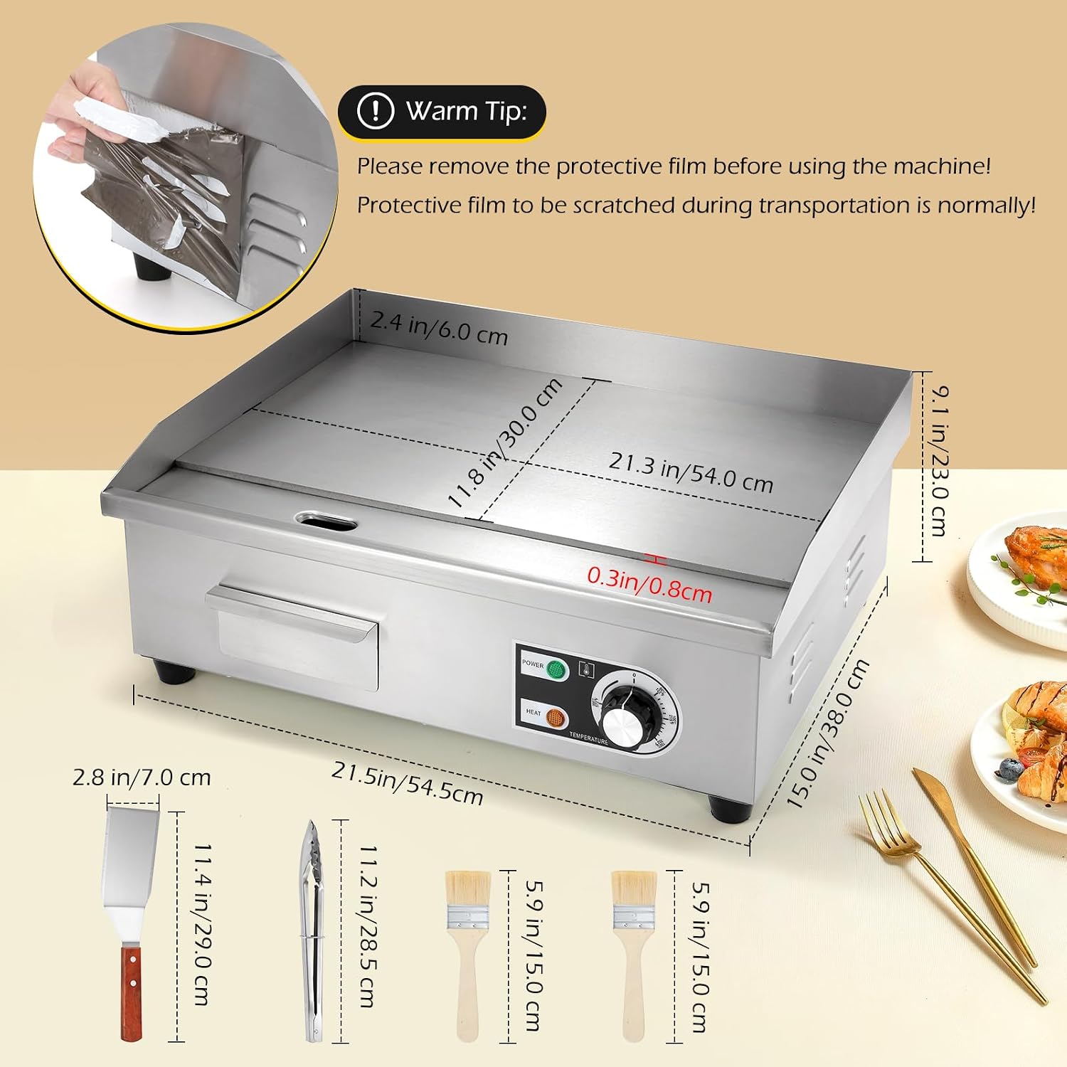 Dyna-Living 2400W Double-Head Commercial Waffle Maker & 3000W Commercial Electric Griddle 22'' Flat Top Grill Countertop