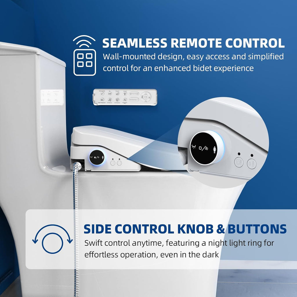 Electric Bidet Toilet Seat, Elongated Heated Toilet Seat with Instant Warm Water & Dryer, Smart Bidet Warmer, Feminine & Front Rear Wash, Wireless Remote, Self-Clean Nozzle, Slow Close Lid
