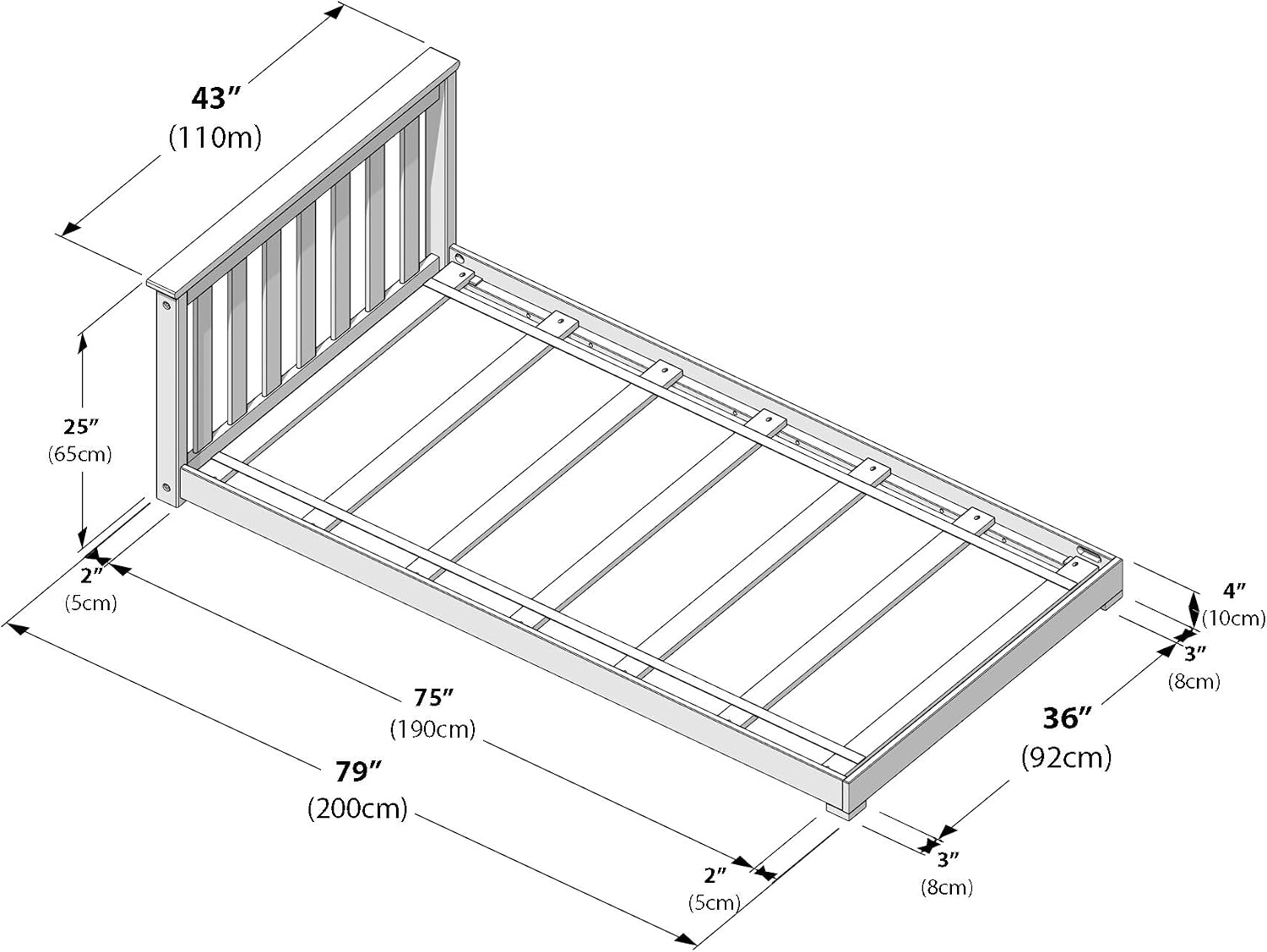 Max & Lily Classic Twin Floor Bed, 79.75 Inches, Solid Wood Low Bed Frame for Kids, Modern Floor Bed for Bedroom, Blossom