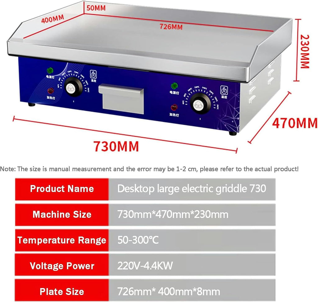 220V 4400W Commercial Electric Griddle, Electric Countertop Flat Top Griddle, Non-Stick Stainless Steel Restaurant Grill with Adjustable Temperature 122°F-572°F for Kitchen Restaurant