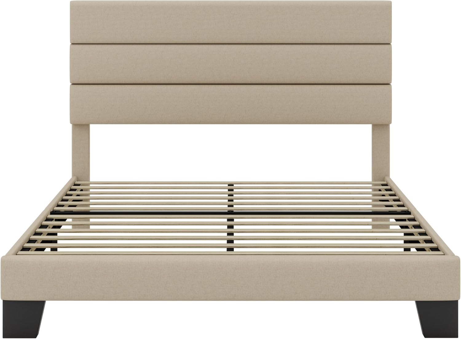 SHA CERLIN Full Platform Bed Frame with Upholstered Fabric Headboard, Mattress Foundation with Strong Wooden Slats Support, No Box Spring Needed, Beige