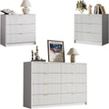 MAISONARIA 3-Piece Dresser Bedroom Set, 8 Drawer Dresser & 3 Drawer Nightstands with Gold Handles, Fluted Wood Chest of Drawers for Bedroom, Living Room, Entryway, White