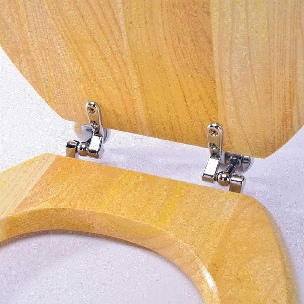 Solid Wood Toilet Seat Round with Adjustable Hinges Home Bathroom Accessory Decor Color