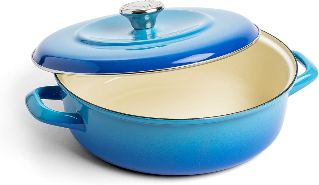 Merten & Storck German Enameled Iron, Round 4QT Casserole Braiser with Lid, Azure Blue