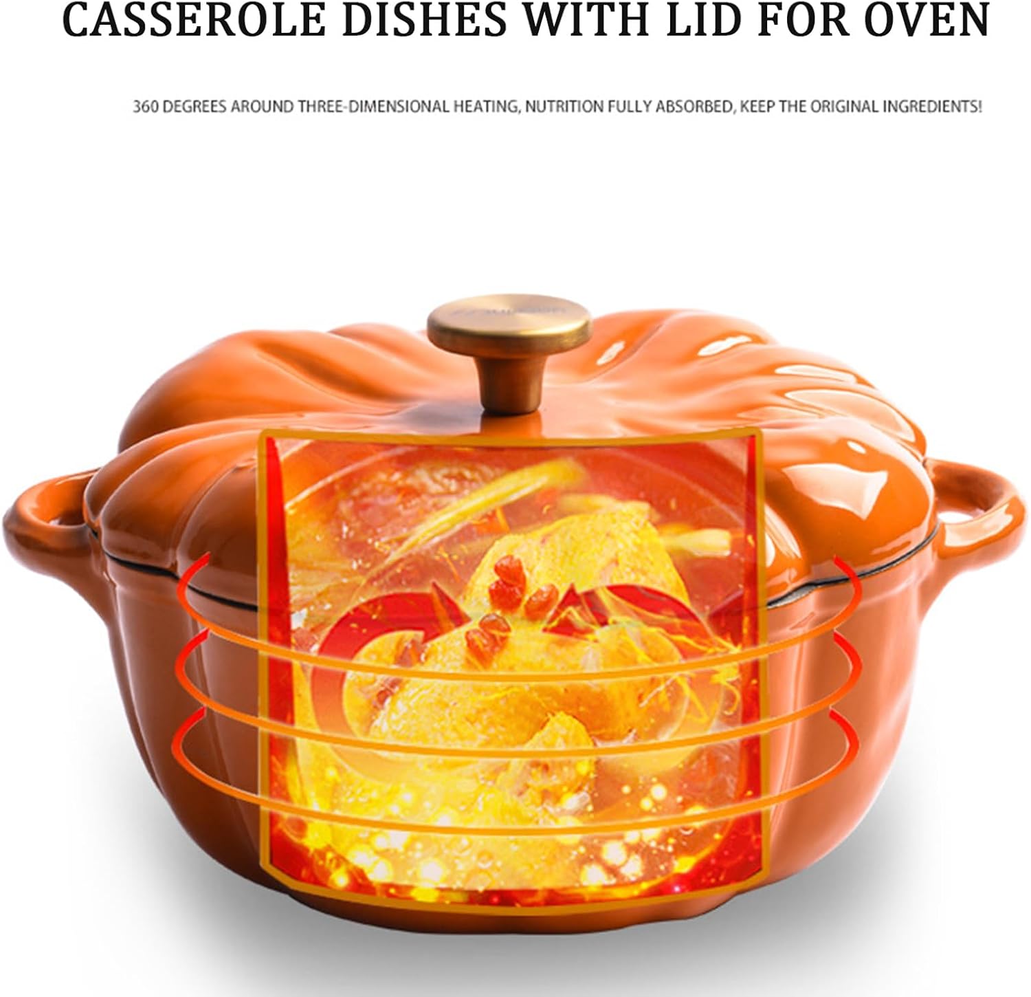 20cm/7.9in,Mswborml Pumpkin Enamel Pots for Cooking, Enameled Cast Iron Dutch Oven Pot with Lid, Enamel Coating, Non-Stick Shallow Casserole Braiser with Dual Handle Usable for Induction Cookers