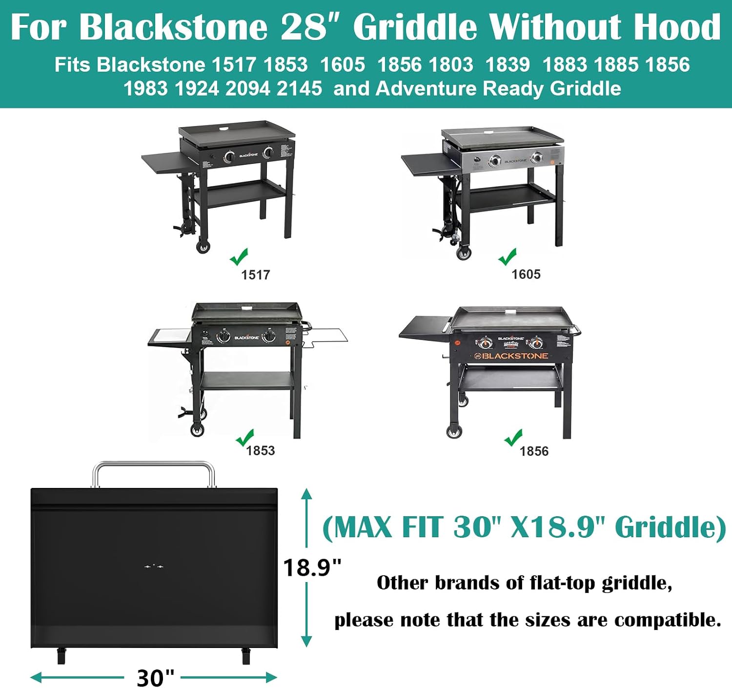 Upgraded Griddle Hinged Lid for 28' Blackstone 1517, 1853, 1605, 1803, 1839, 1856, 1885, 1924, 1983, 2094, 2137, 2145, Hard Cover with Thermometer and Cover for Blackstone 28 Inch Griddle Accessories