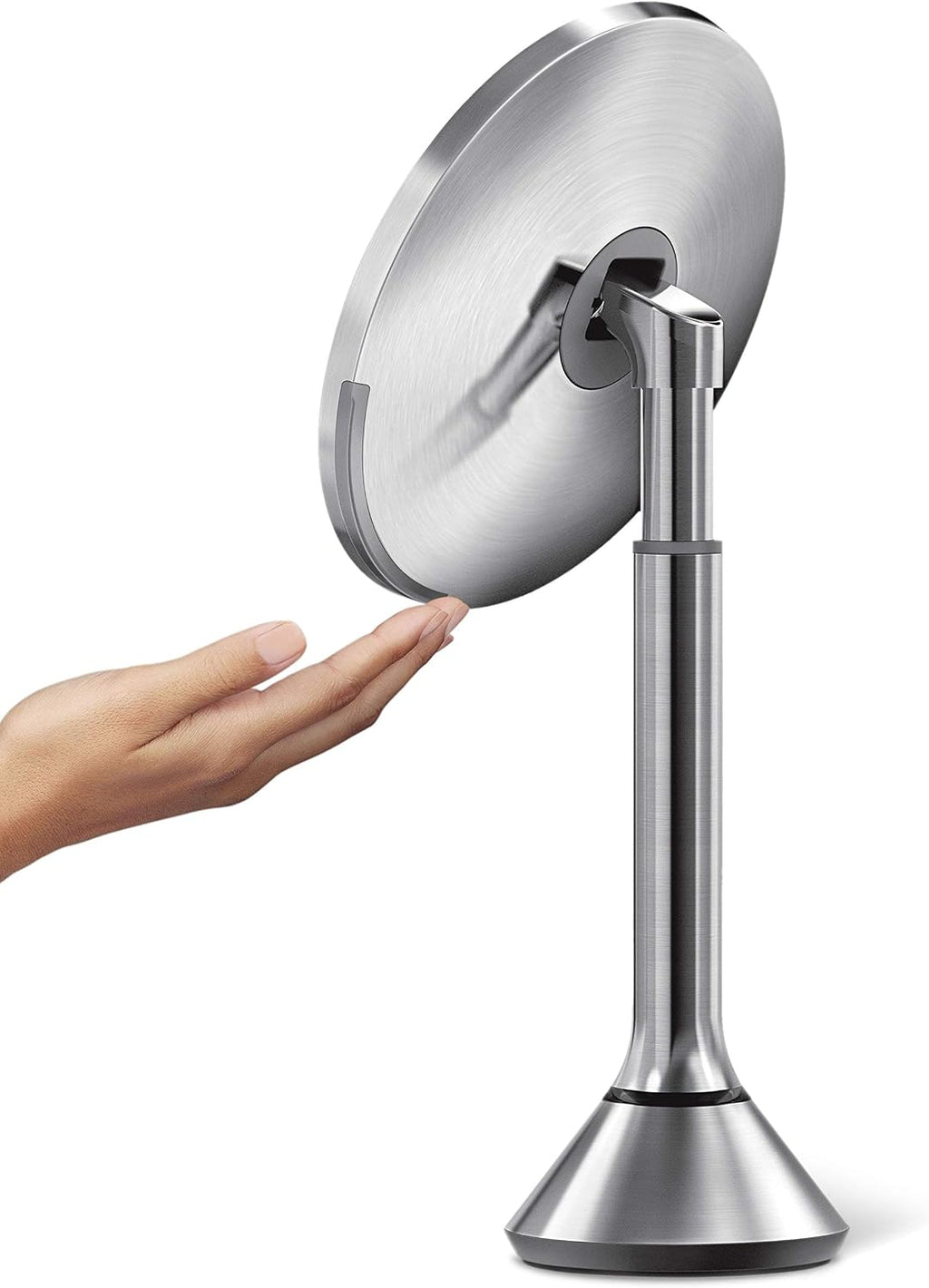 simplehuman 8' Round Sensor Makeup Mirror with Touch-Control Dual Light Settings, 5x Magnification, Rechargeable and Cordless, Brushed Stainless Steel