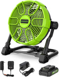 Greenworks 24V 10' (5-Speed) Fan (500 CFM), Hybrid (AC / DC), 2.0 Ah USB (Power Bank) Battery and Charger Included
