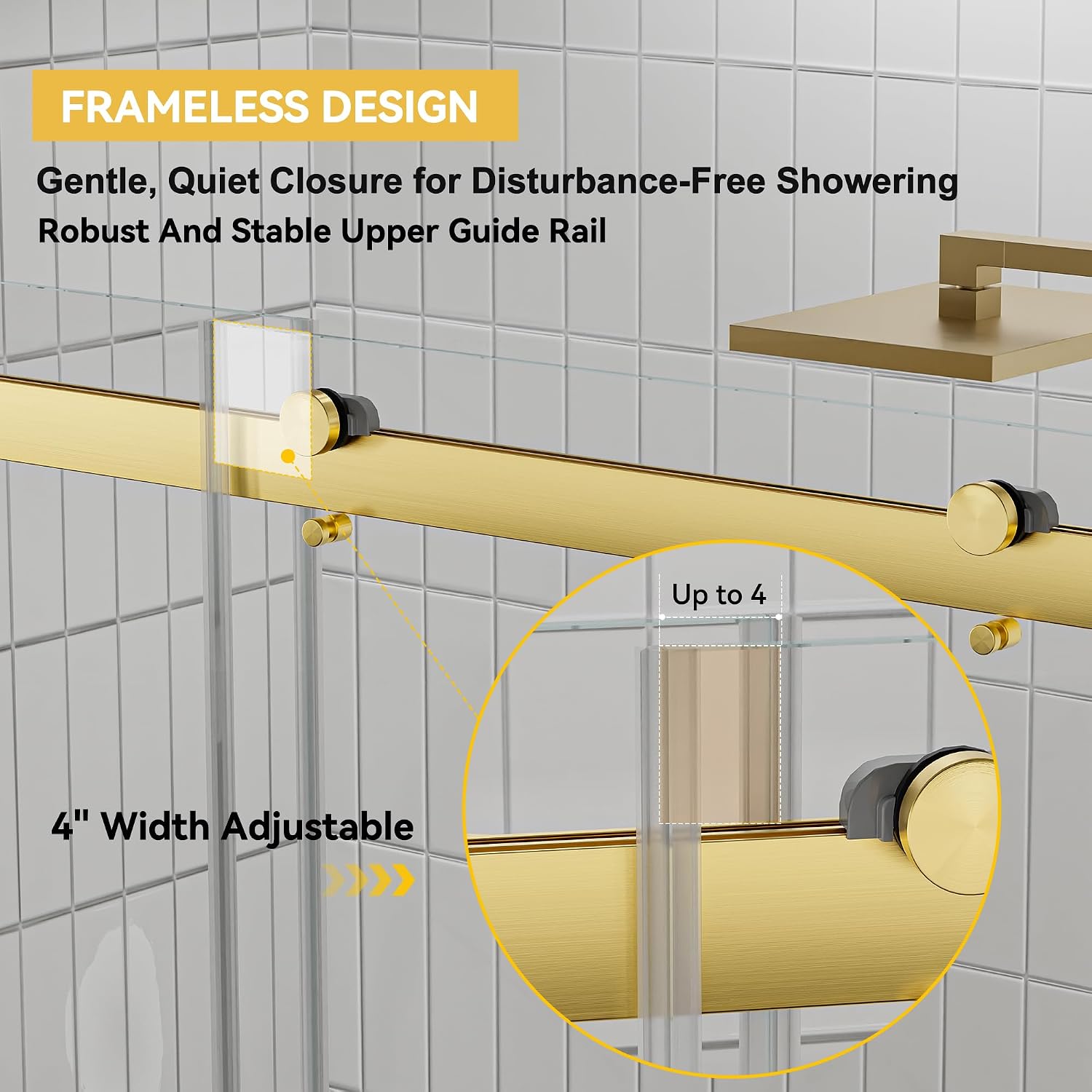 Findepot 44'-48' W x 75' H Frameless Shower Door, Double Sliding Shower Door,5/16'(8mm) Clear Tempered Glass,Stainless Steel Hardware,Brushed Gold