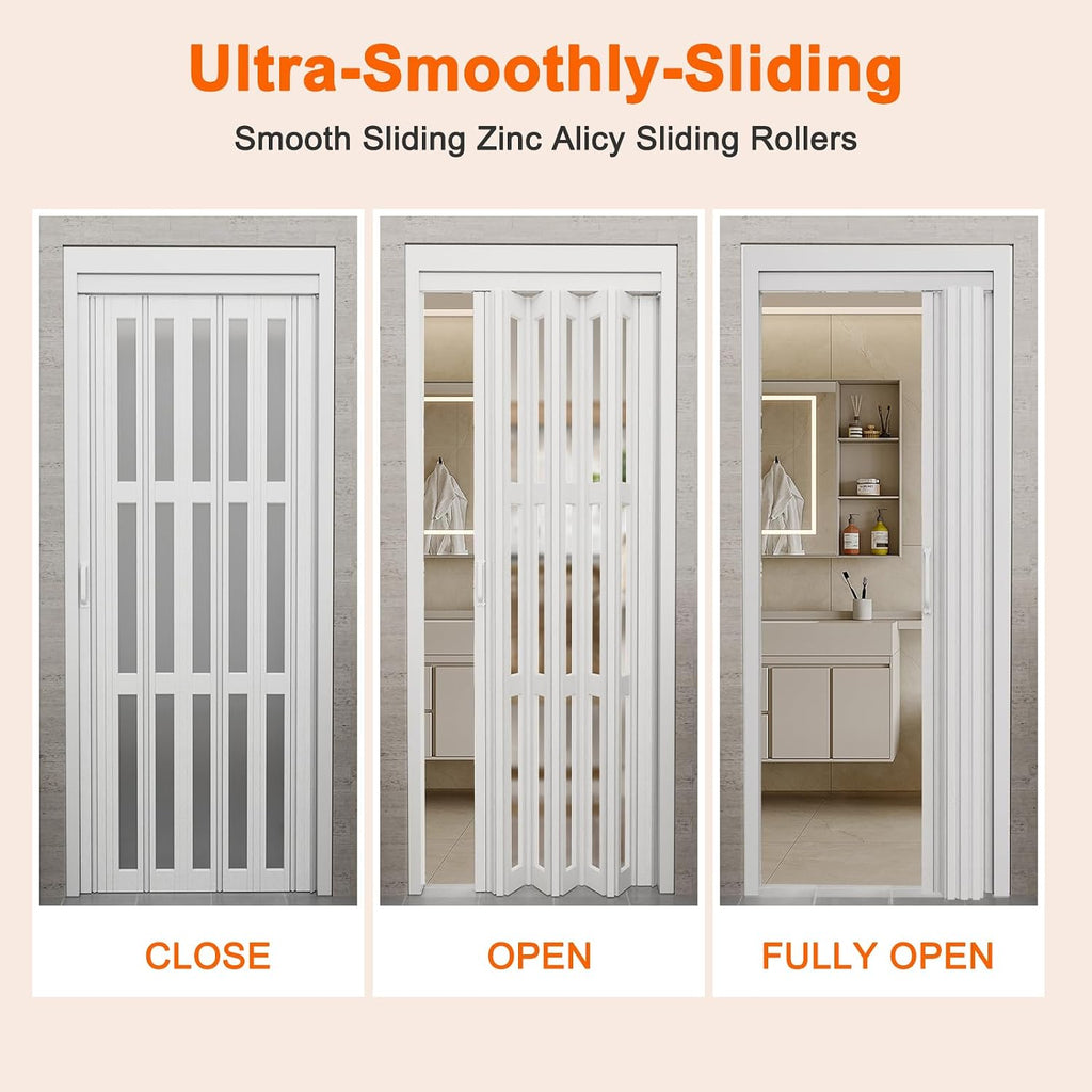 Enhanced Double-Layer Accordion Doors 24'-36' x 80', with Upgraded Roller & Handle & Complete Hardware, Interior Multifold Folding Doors for Closet & Pantry, Easy Installation
