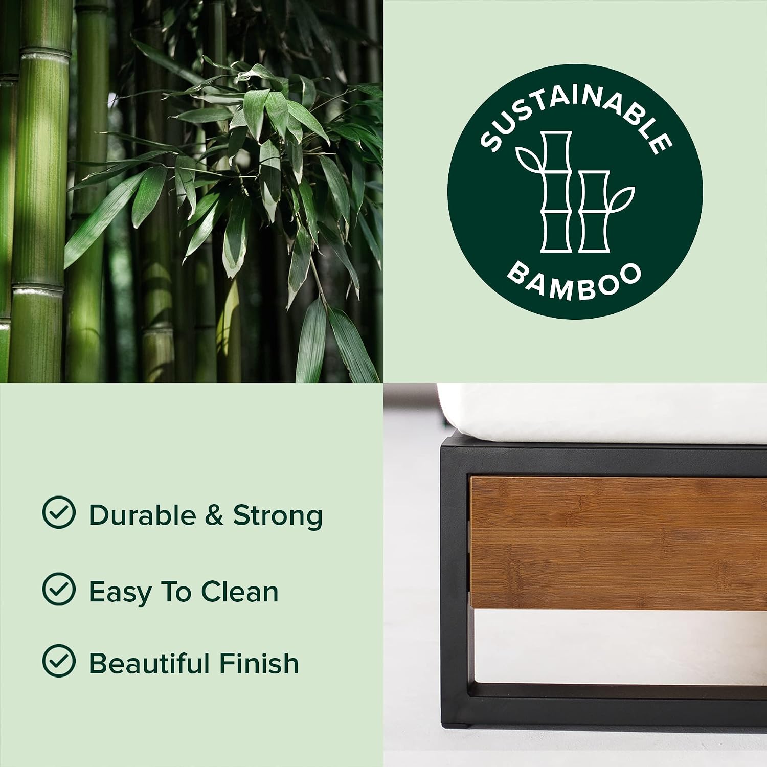 Zinus Good Design Award Winner Suzanne 10 Inch Bamboo and Metal Platforma Bed Frame, No Box Spring Needed, Wood Slat Support, Chestnut Brown, Full
