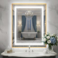 28X36 Inch LED Bathroom Mirror with Lights, Gold Frame Frontlit+ Backlit Bathroom Vanity Mirror for Wall, Ultra-Clear Tempered Glass, Shatter-Proof, Anti-Fog and Memory Function, ETL Listed