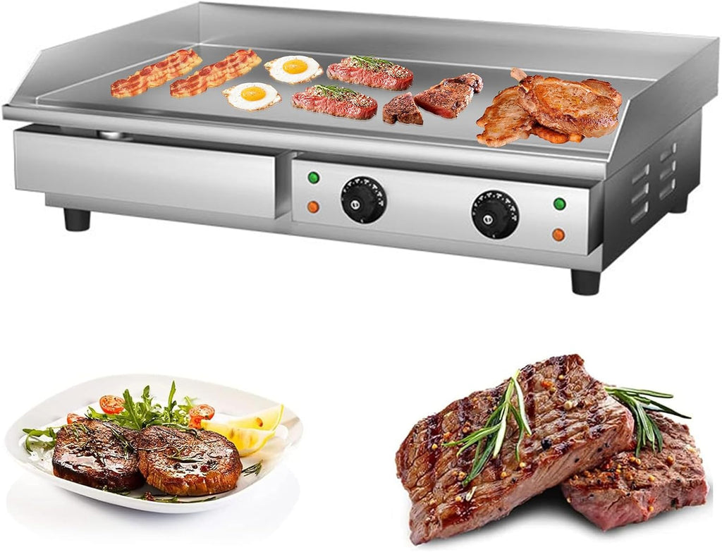 Commercial Electric Griddle 29 Inch Large Countertop Griddle Non-Stick Flat Top Grill Stainless Steel Pancake Griddle with Adjustable Temperature 122°F-572°F